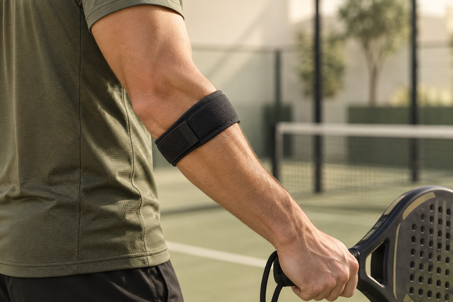 Generic forearm strap on a padel player