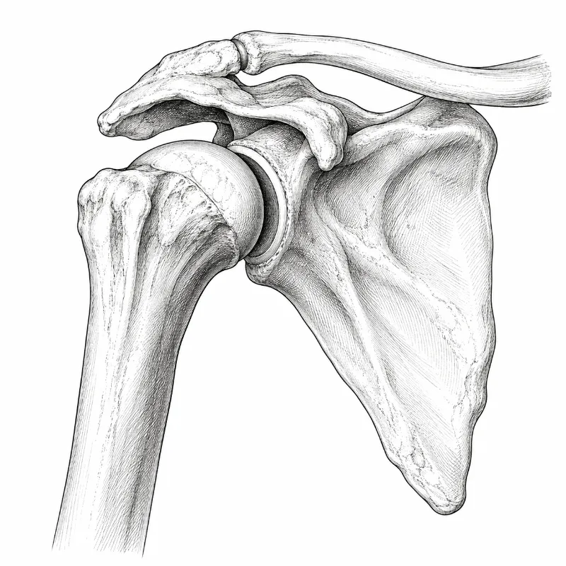 Illustrazione in bianco e nero dell'articolazione della spalla, della scapola e dell'omero.