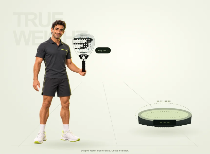 Anteprima del Racket Lab: un giocatore con una racchetta accanto a una bilancia virtuale.
